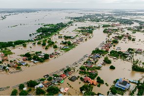 Arial view of flooded town